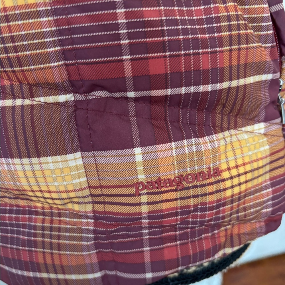 Patagonia Plaid Hooded Vest - Burgundy and Tan - Picture 4 of 13